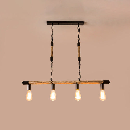 Rijl al Awwa - Open 4 Lights Rope Chandelier Factory Black Finish Open Bulb Restaurant Pendant Light  with/without Ring Deco