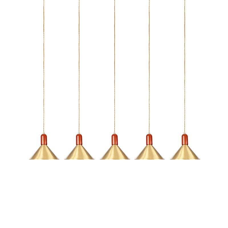 Industrial Tandem Pendant Ceiling Lamp - Conical Metallic Gold Finish, 3/5/7 Lights