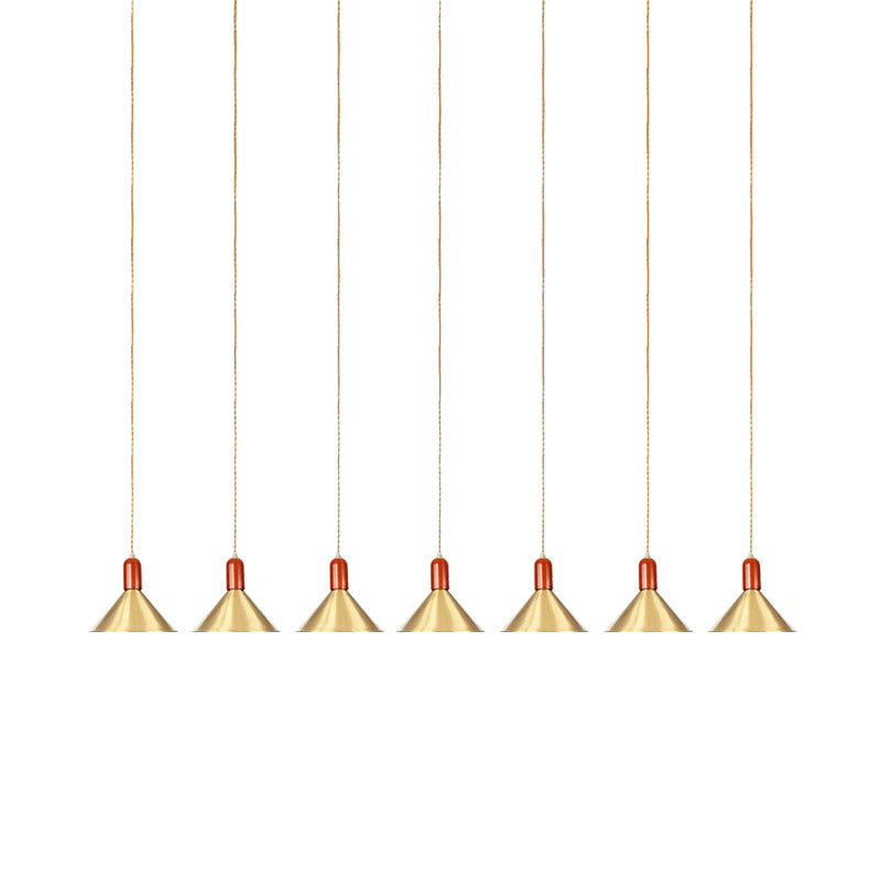 Industrial Tandem Pendant Ceiling Lamp - Conical Metallic Gold Finish, 3/5/7 Lights