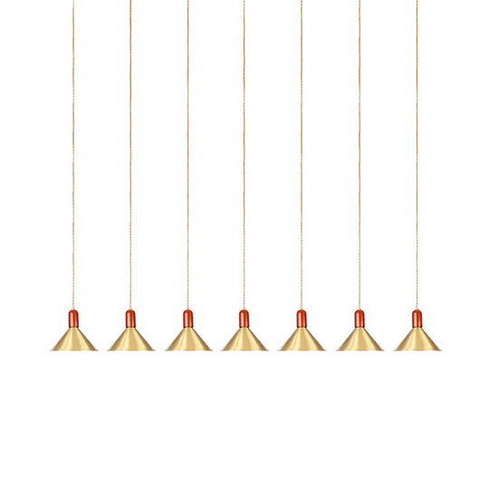 Industrial Tandem Pendant Ceiling Lamp - Conical Metallic Gold Finish, 3/5/7 Lights