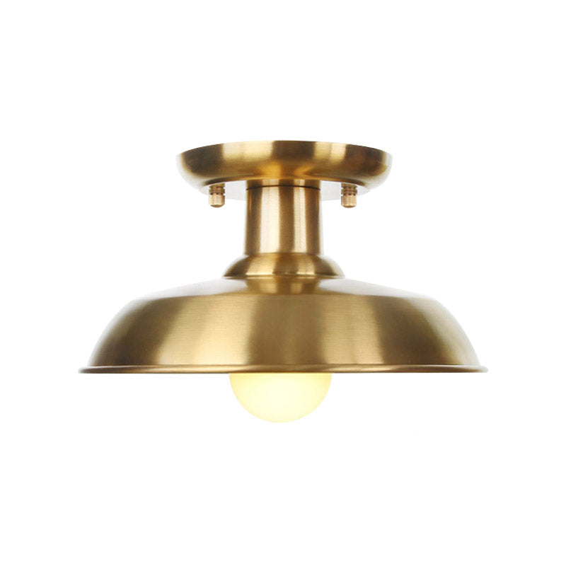 Gold Industrial Metallic Semi Flush Mount Light - 1 Bulb Hall Fixture