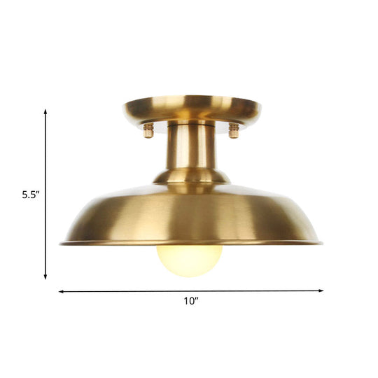 Gold Industrial Metallic Semi Flush Mount Light - 1 Bulb Hall Fixture