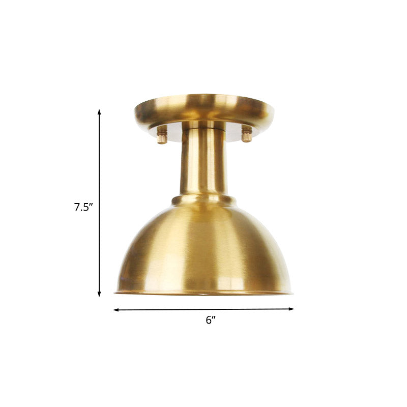 Gold Industrial Metallic Semi Flush Mount Light - 1 Bulb Hall Fixture