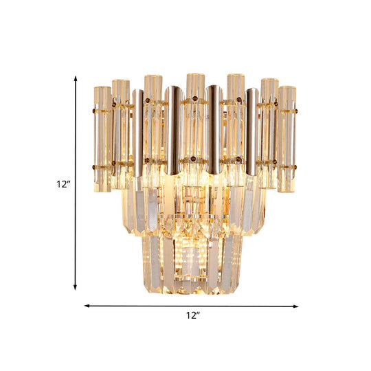 Contemporary Crystal Wall Sconce - Gold Finish Tiered Design 3 Bulbs