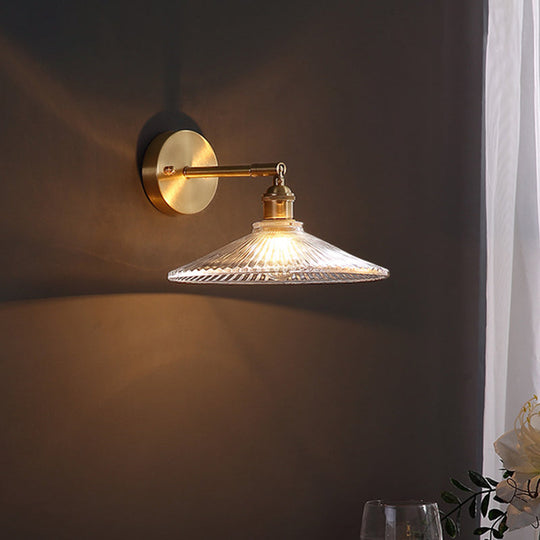 Brass Wall Mounted Lamp With Scalloped Glass Shade - 1 Head Bedside Sconce Light Fixture / B