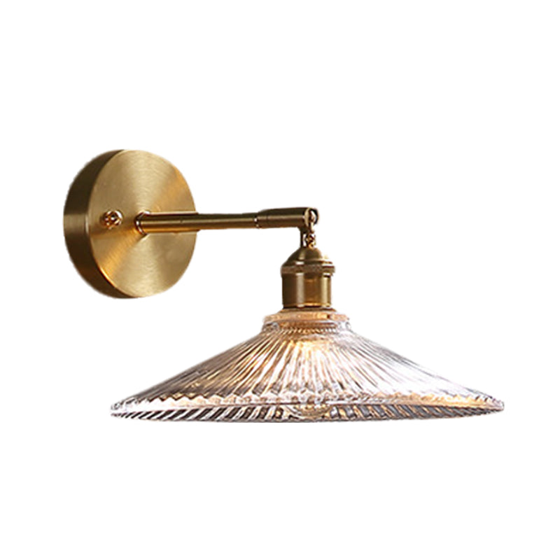 Brass Wall Mounted Lamp With Scalloped Glass Shade - 1 Head Bedside Sconce Light Fixture