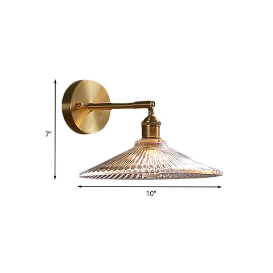 Brass Wall Mounted Lamp With Scalloped Glass Shade - 1 Head Bedside Sconce Light Fixture