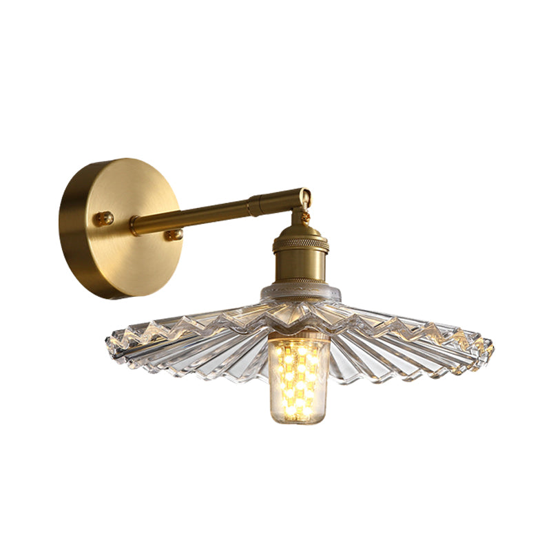 Brass Wall Mounted Lamp With Scalloped Glass Shade - 1 Head Bedside Sconce Light Fixture