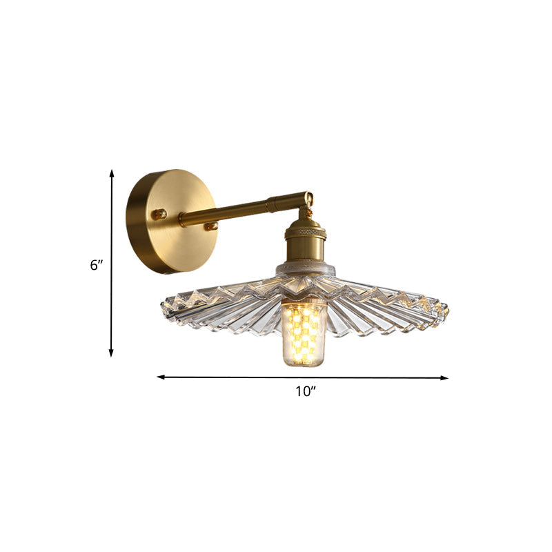 Brass Wall Mounted Lamp With Scalloped Glass Shade - 1 Head Bedside Sconce Light Fixture