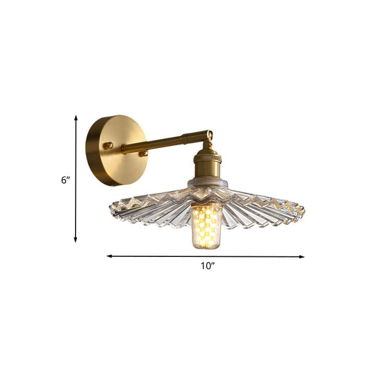 Brass Wall Mounted Lamp With Scalloped Glass Shade - 1 Head Bedside Sconce Light Fixture