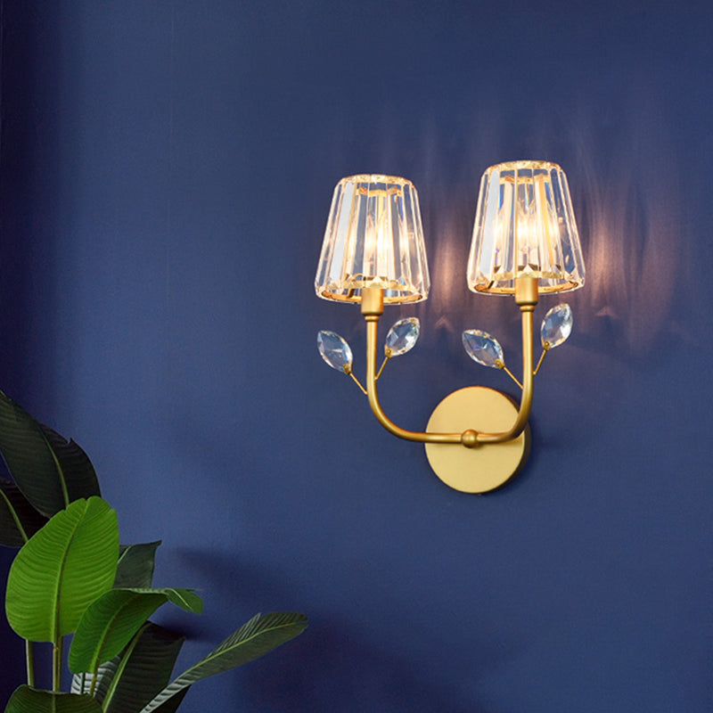 Minimalist Brass Finish Tapered Wall Sconce With Crystal Accents 2 /