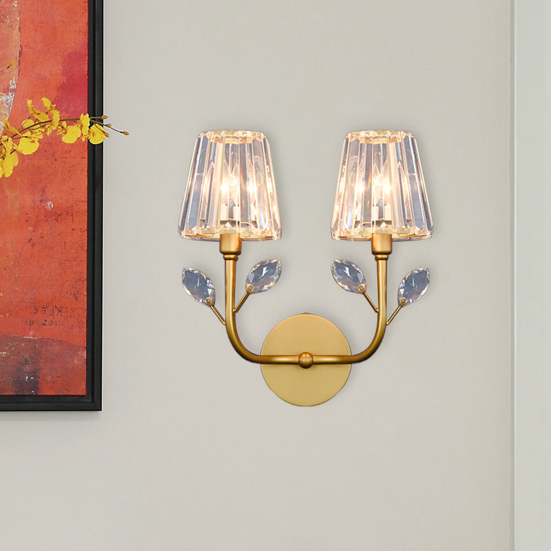 Minimalist Brass Finish Tapered Wall Sconce With Crystal Accents