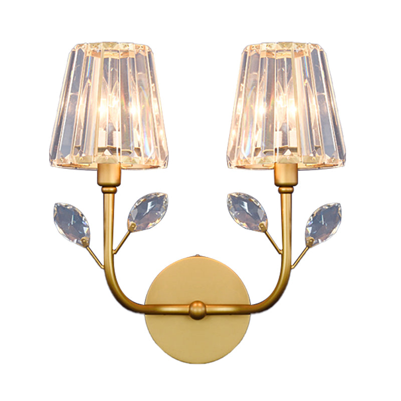 Minimalist Brass Finish Tapered Wall Sconce With Crystal Accents