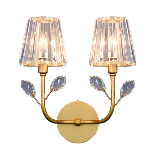 Minimalist Brass Finish Tapered Wall Sconce With Crystal Accents