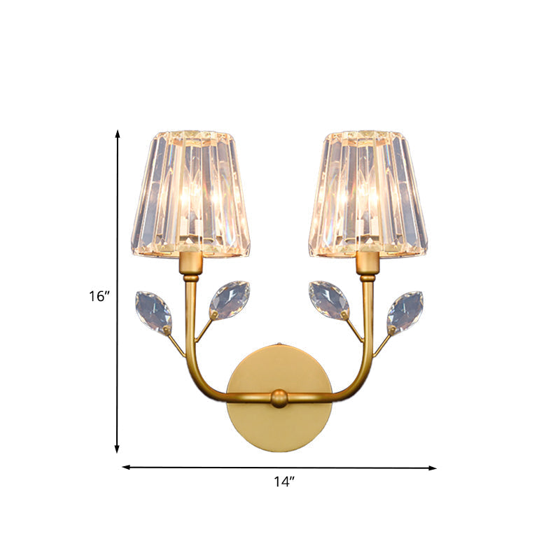 Minimalist Brass Finish Tapered Wall Sconce With Crystal Accents