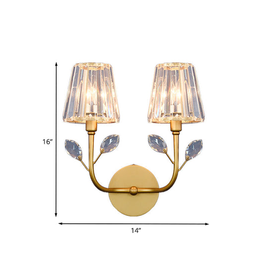 Minimalist Brass Finish Tapered Wall Sconce With Crystal Accents