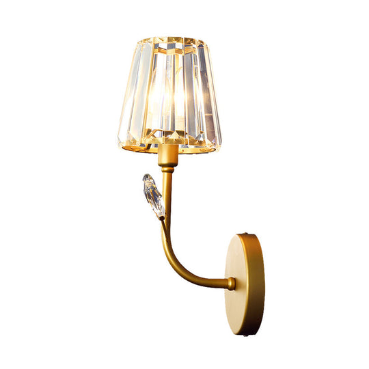 Minimalist Brass Finish Tapered Wall Sconce With Crystal Accents