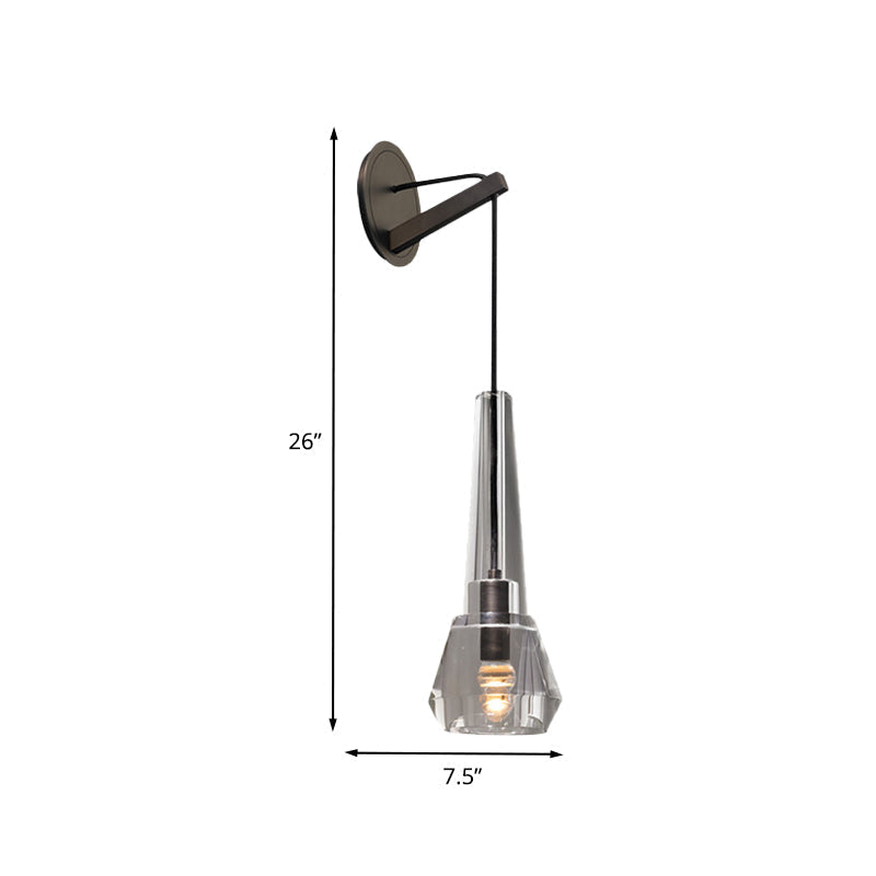 Tapered Crystal Wall Mount Light: Modern Bronze 1-Head Sconce With Dangling Cord