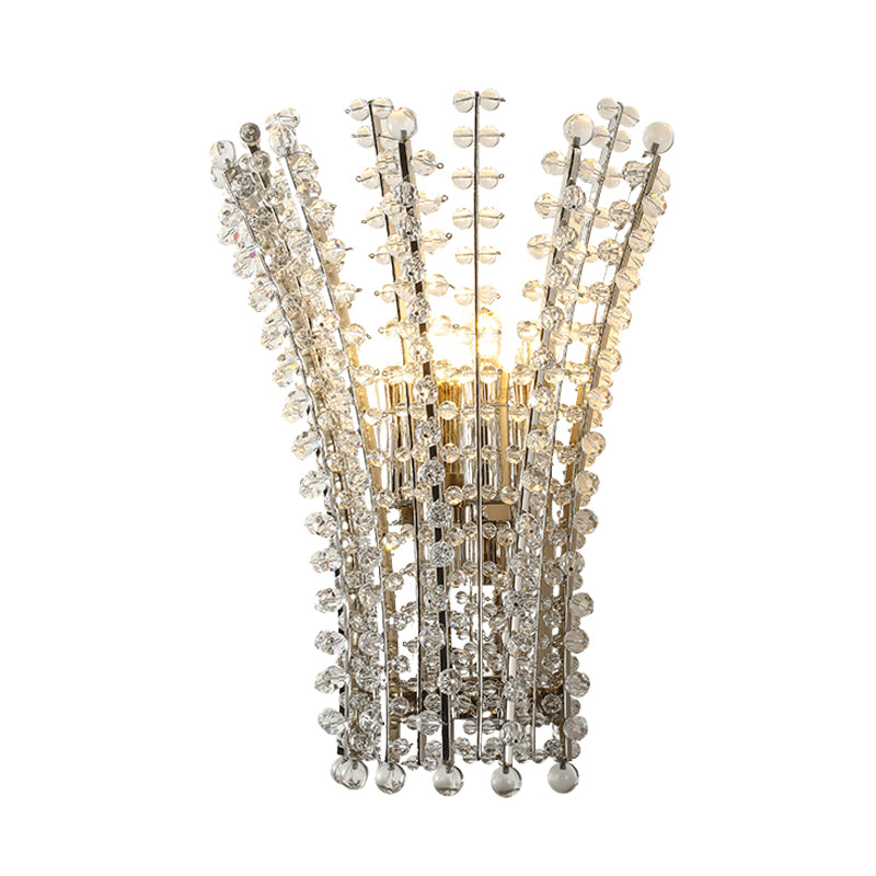 Modern Silver Bead Wall Mounted Light With Crystal Sconce - 3 Heads Bedside Lamp