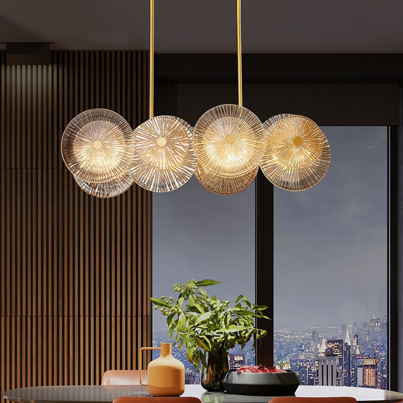 Modern Gold Pendant Light With Prismatic Glass Shade - 8-Bulb Dining Room Island Suspension Lamp