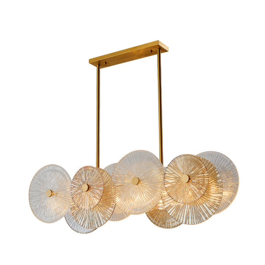 Modern Gold Pendant Light With Prismatic Glass Shade - 8-Bulb Dining Room Island Suspension Lamp