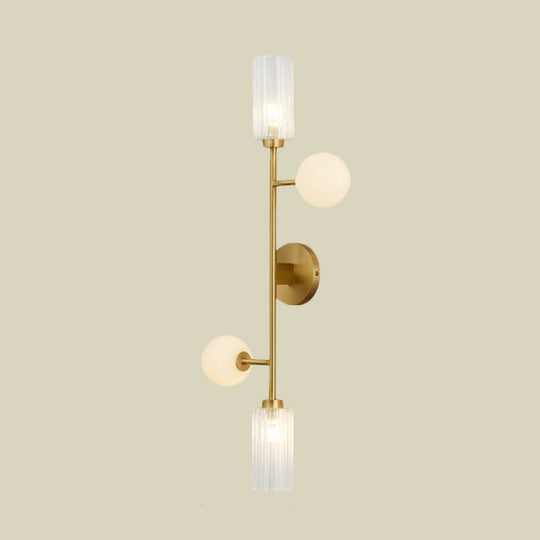 Modern 4-Light Gold Metal Pencil Arm Wall Lamp With Glass Shades