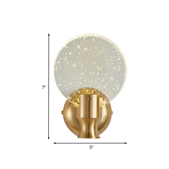 Modern Circle Panel Led Wall Lamp With Bubble Crystal In Gold 5/6 Wide