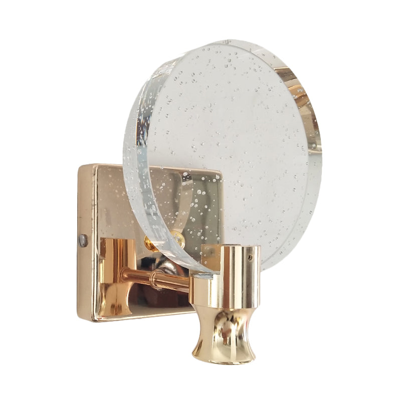 Modern Circle Panel Led Wall Lamp With Bubble Crystal In Gold 5/6 Wide