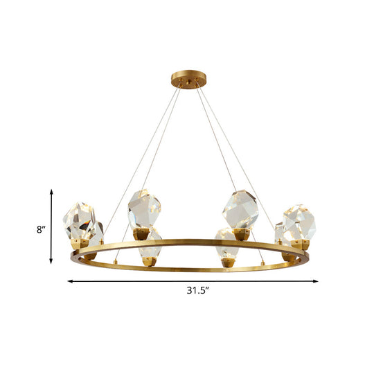 Modern Crystal Pendant Light With Faceted Halo Ring Design - 6/8 Lights Brass Finish Ceiling