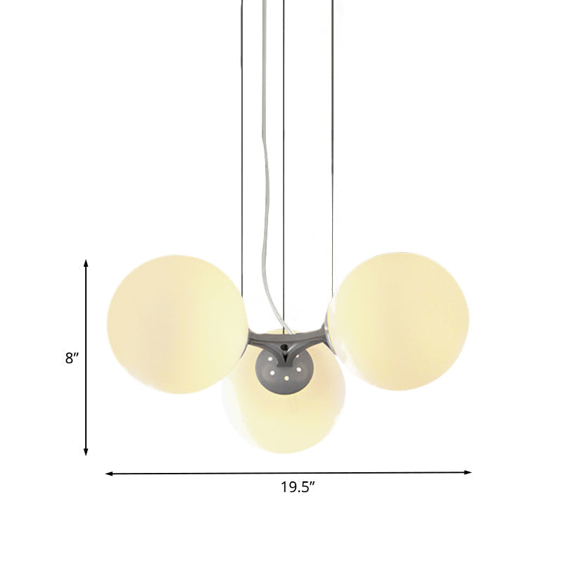 Modernist 3-Head Milk White Glass Ceiling Chandelier - Sleek Suspended Pendant Light