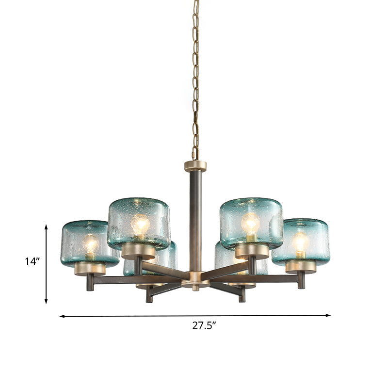 Modern Grey Dining Room Chandelier With Blue Seeded Glass Shade - Choose 3 Or 6 Lights & Radial