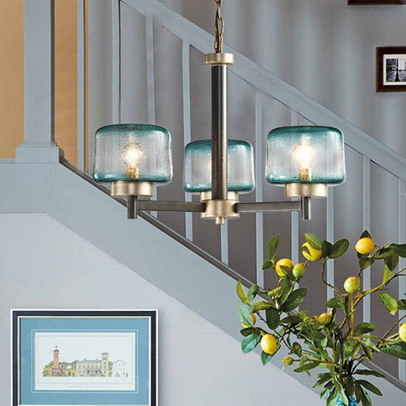 Modern Grey Dining Room Chandelier With Blue Seeded Glass Shade - Choose 3 Or 6 Lights & Radial