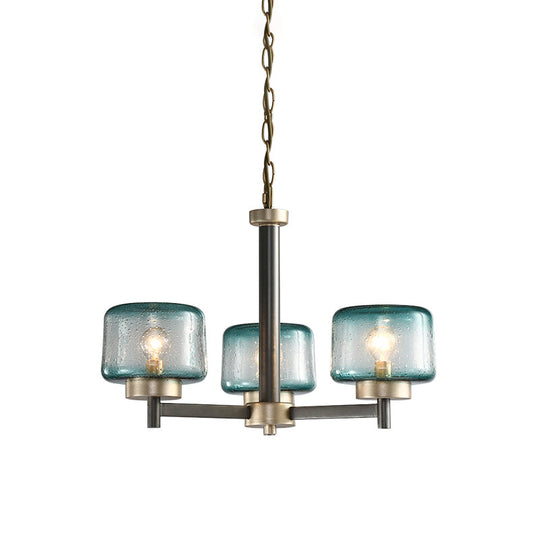 Modern Grey Dining Room Chandelier With Blue Seeded Glass Shade - Choose 3 Or 6 Lights & Radial