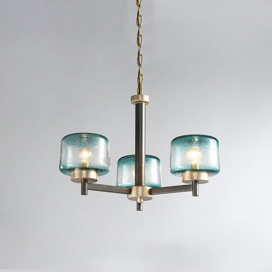 Modern Grey Dining Room Chandelier With Blue Seeded Glass Shade - Choose 3 Or 6 Lights & Radial