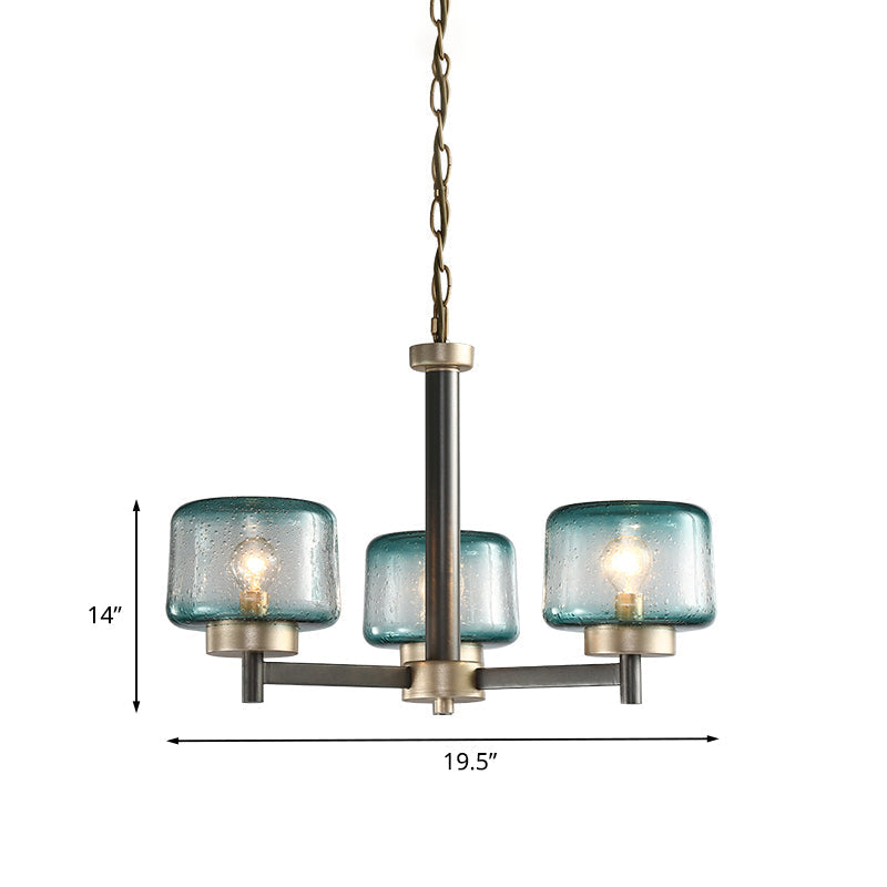 Modern Grey Dining Room Chandelier With Blue Seeded Glass Shade - Choose 3 Or 6 Lights & Radial