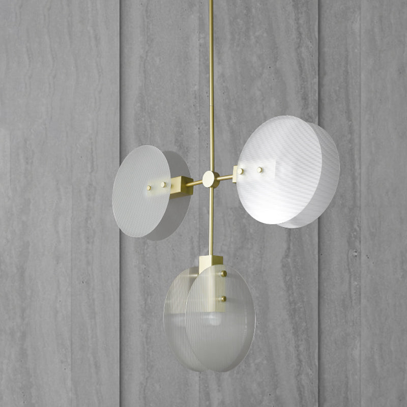 Gold Finish Acrylic Round Panel Chandelier Ceiling Lamp - Postmodern Design (2/3 Bulbs) 3 /