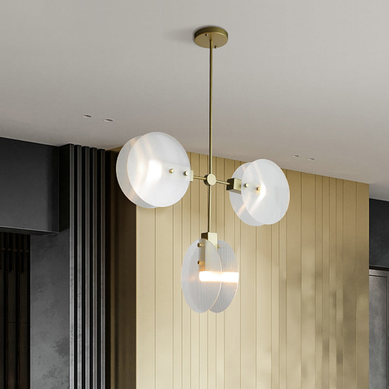 Gold Finish Acrylic Round Panel Chandelier Ceiling Lamp - Postmodern Design (2/3 Bulbs)