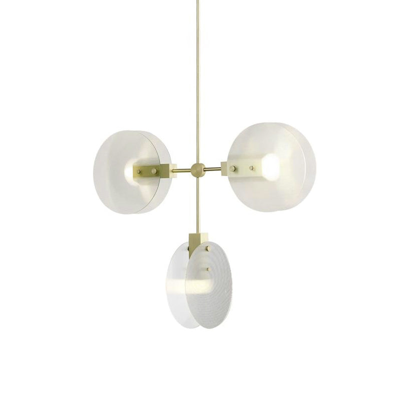 Gold Finish Acrylic Round Panel Chandelier Ceiling Lamp - Postmodern Design (2/3 Bulbs)