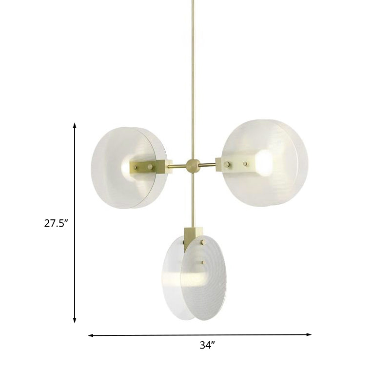 Gold Finish Acrylic Round Panel Chandelier Ceiling Lamp - Postmodern Design (2/3 Bulbs)