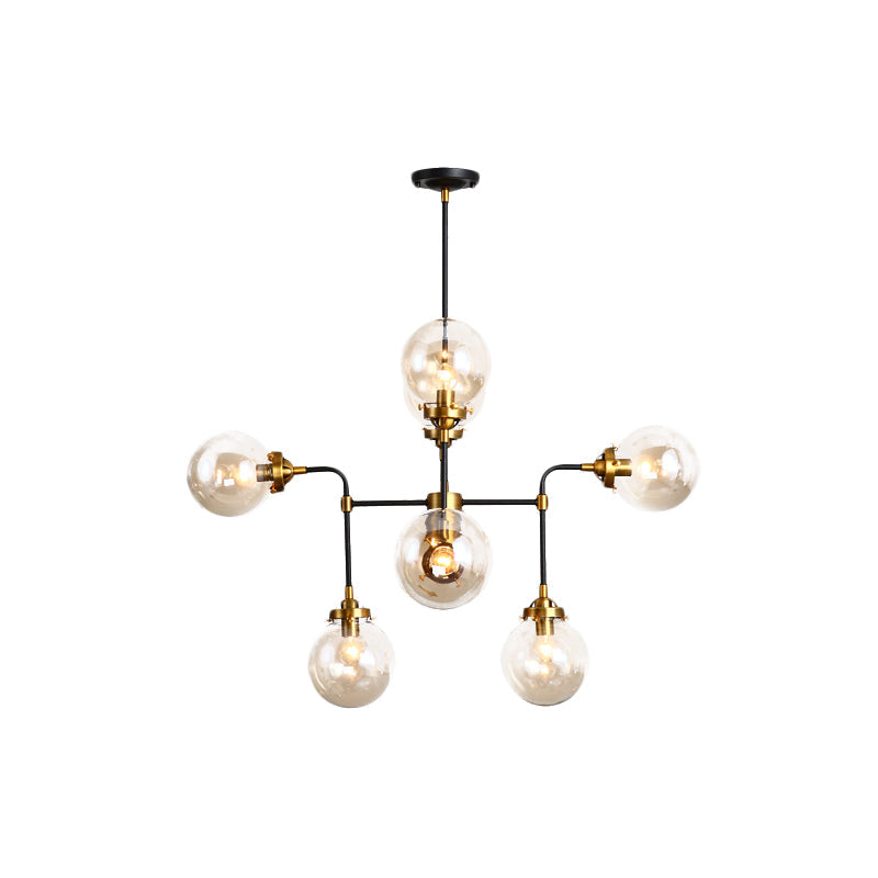 Modern Global Glass Ceiling Chandelier - 8/12 Lights Black Finish Living Room Hanging Light Fixture