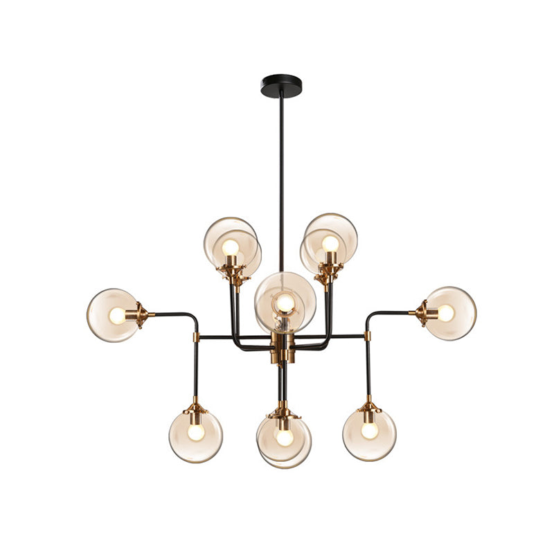 Modern Global Glass Ceiling Chandelier - 8/12 Lights Black Finish Living Room Hanging Light Fixture