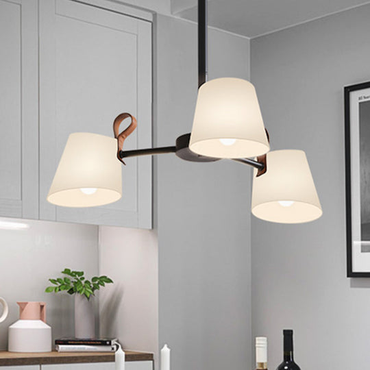 Modern Black Hanging Chandelier - Barrel Dining Room Pendant With Frosted White Glass (3/6-Head)