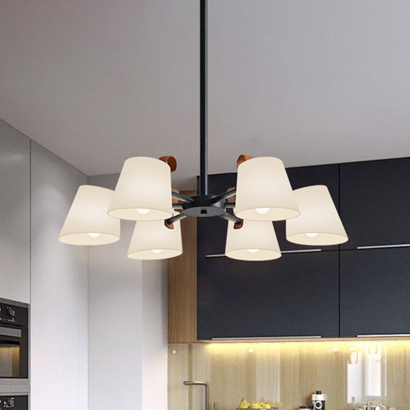 Modern Black Hanging Chandelier - Barrel Dining Room Pendant With Frosted White Glass (3/6-Head)