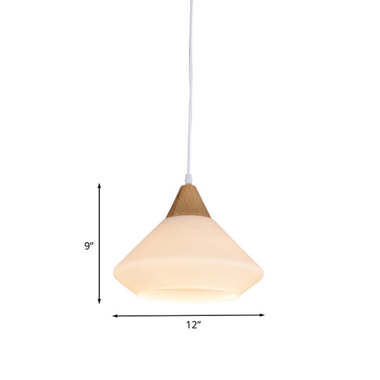 Modernist Wood Pendant With Diamond White Glass Shade - 1 Light Dining Room Ceiling