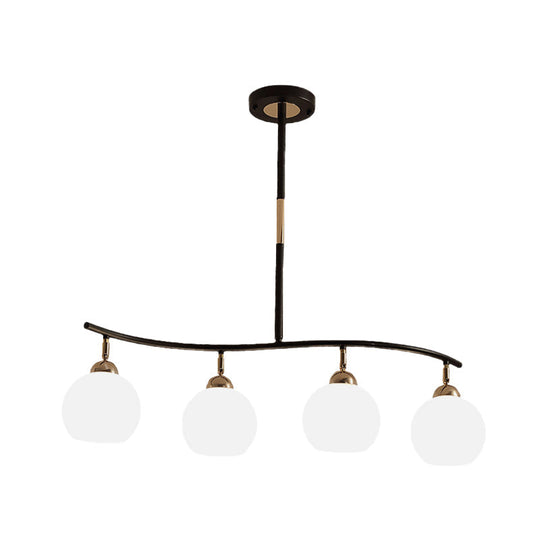 Modern Metal 4-Head Black Waving Linear Chandelier With Opal Glass Shade