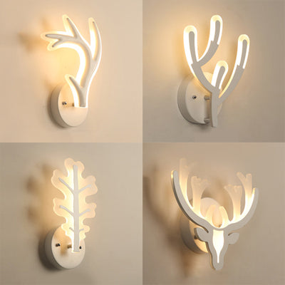 White Deer Horn Led Wall Light - Animal Style Acrylic Sconce For Bedrooms