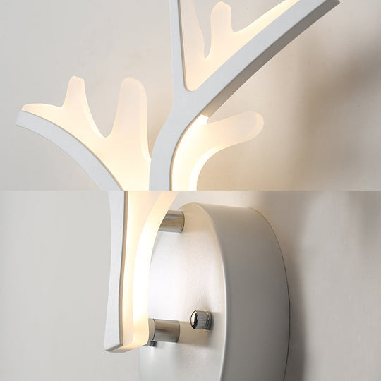 White Deer Horn Led Wall Light - Animal Style Acrylic Sconce For Bedrooms