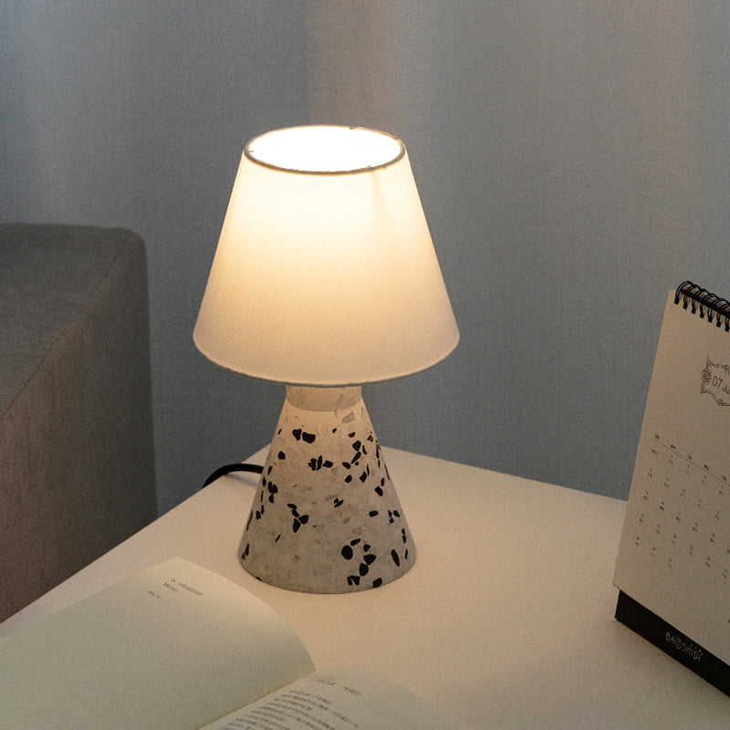 Modern Wide Flared Night Table Lamp With Marble Base And Fabric Shade