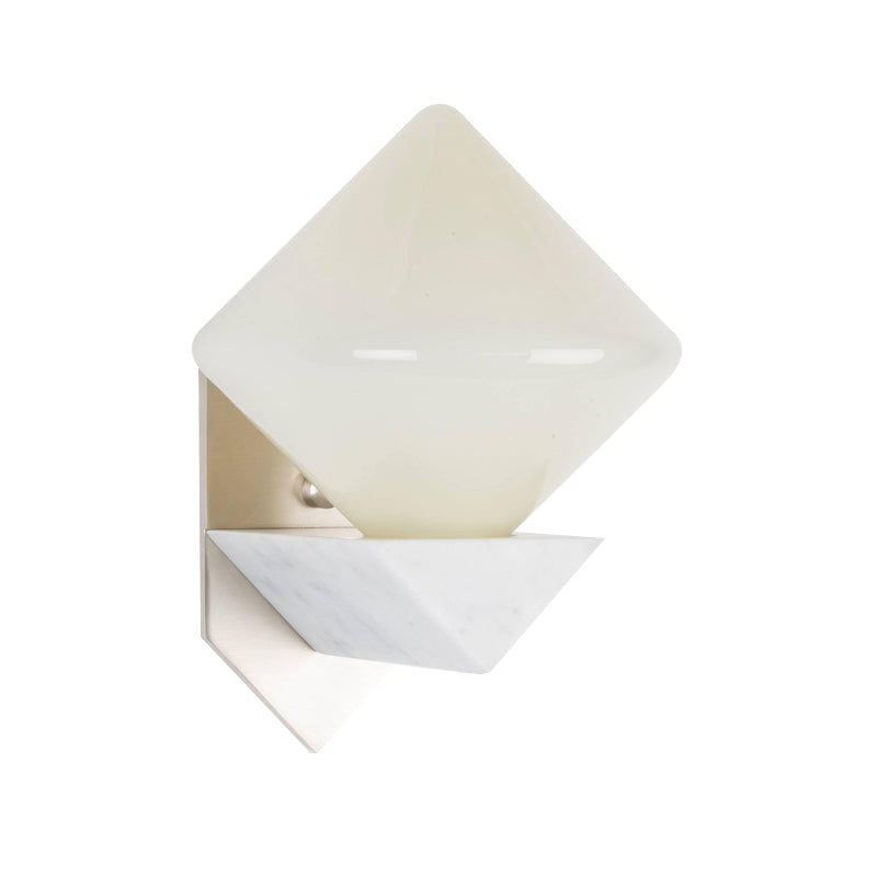 White Triangle Wall Mount Lighting Marble Sconce With Diamond Opal Glass Shade - Designer 1 Bulb