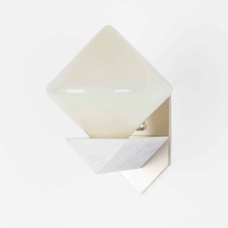 White Triangle Wall Mount Lighting Marble Sconce With Diamond Opal Glass Shade - Designer 1 Bulb